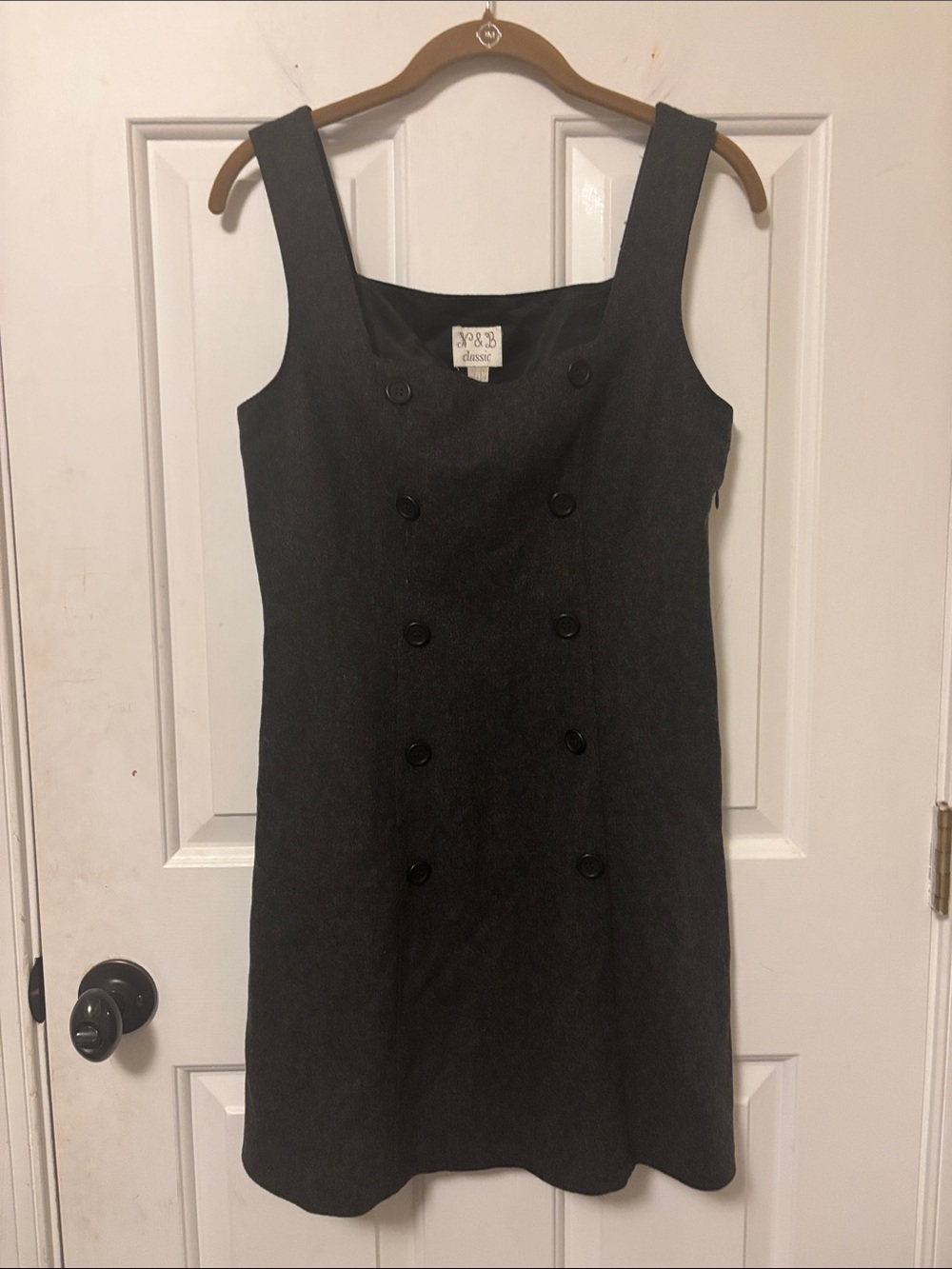 Vintage Classic Dark Gray Double-Breasted Sleeveless Mini Pinafore Dress